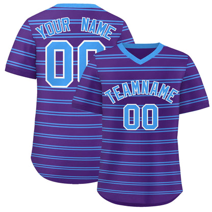 Custom Purple Powder Blue Personalized Horizontal Stripe Authentic Pullover Baseball Jersey