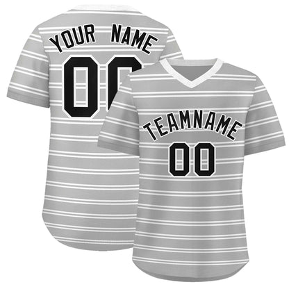 Custom Gray White Personalized Horizontal Stripe Authentic Pullover Baseball Jersey