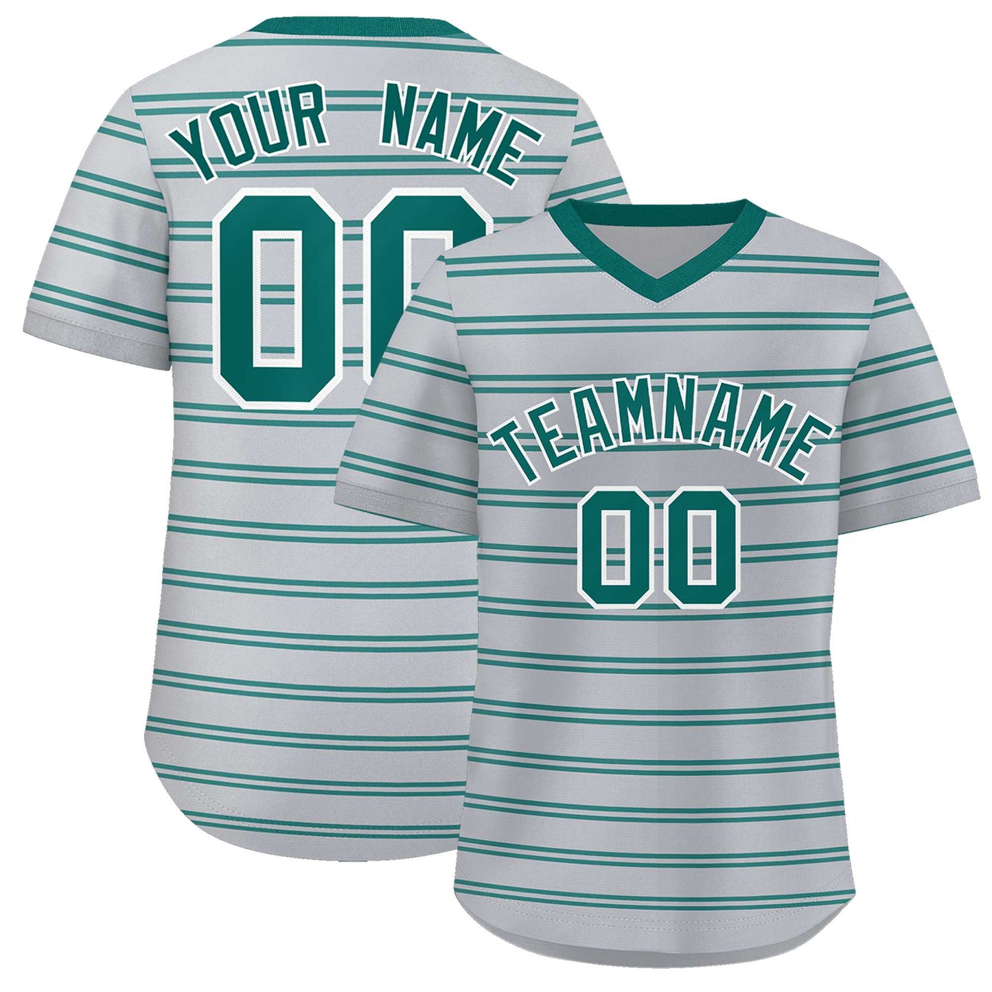 Custom Gray Aqua Personalized Horizontal Stripe Authentic Pullover Baseball Jersey