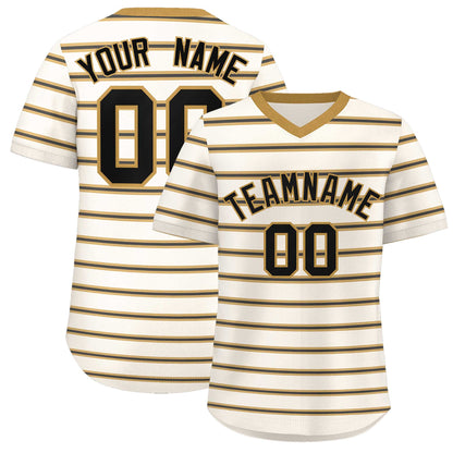 Custom Cream Old Gold-Black Personalized Horizontal Stripe Authentic Pullover Baseball Jersey