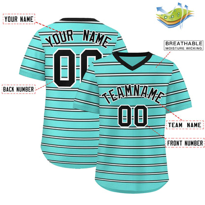 Custom Bright Green Black-White Personalized Horizontal Stripe Authentic Pullover Baseball Jersey