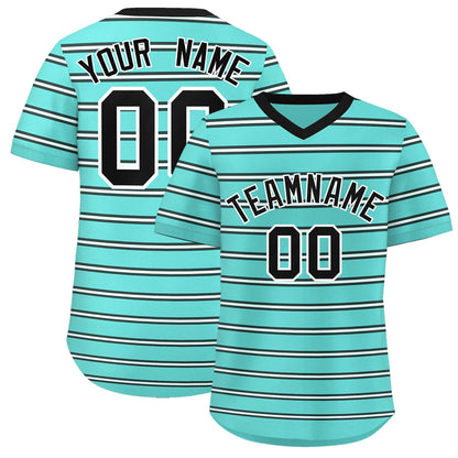 Custom Bright Green Black-White Personalized Horizontal Stripe Authentic Pullover Baseball Jersey