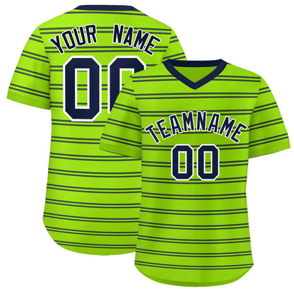 Custom Neon Green Navy Personalized Horizontal Stripe Authentic Pullover Baseball Jersey