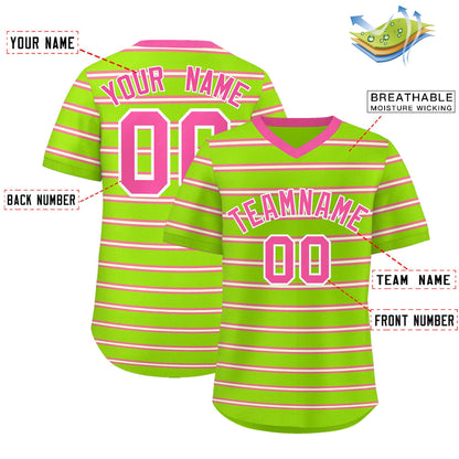 Custom Neon Green Pink-White Personalized Horizontal Stripe Authentic Pullover Baseball Jersey