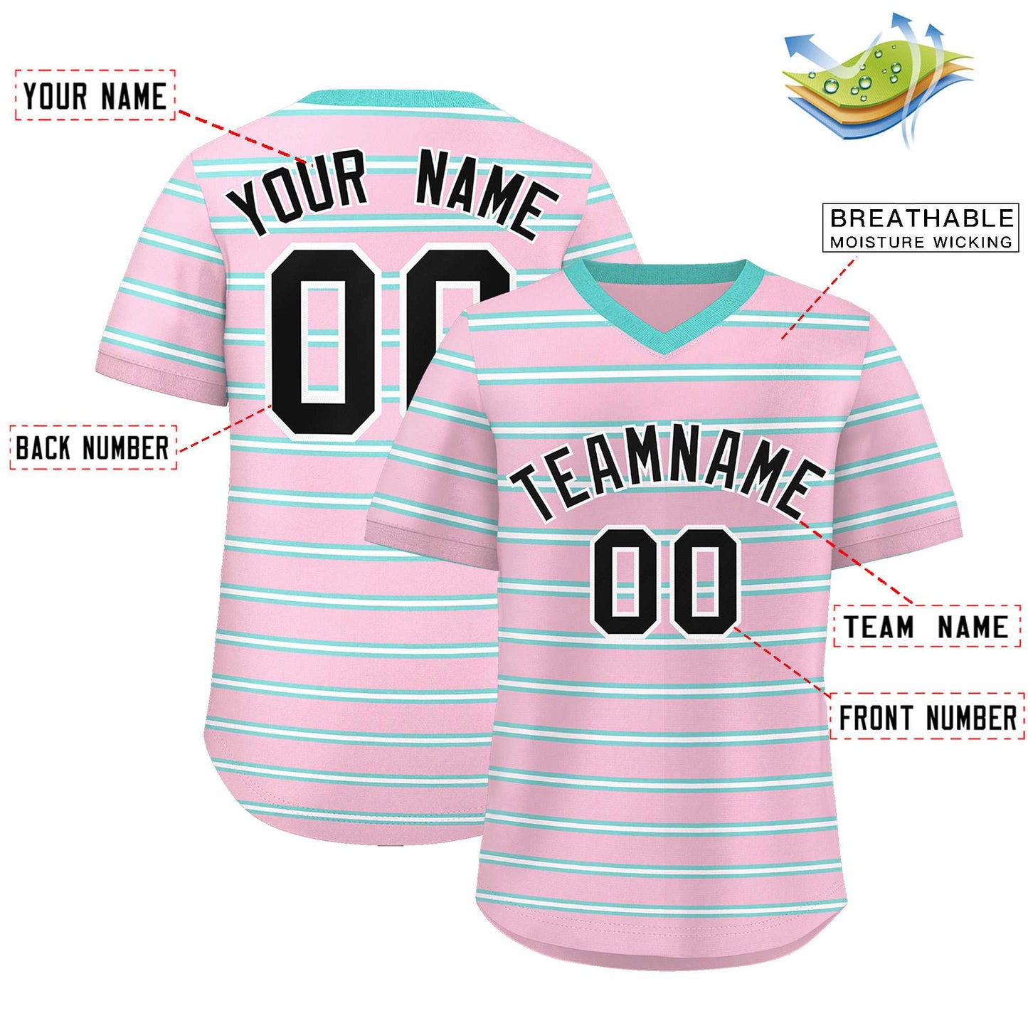 Custom Light Pink Bright Green-White Personalized Horizontal Stripe Authentic Pullover Baseball Jersey