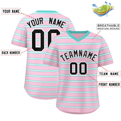 Custom Light Pink Bright Green-White Personalized Horizontal Stripe Authentic Pullover Baseball Jersey