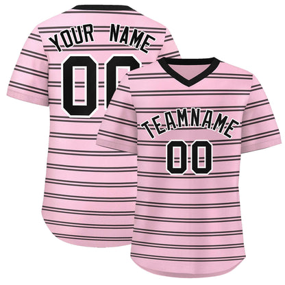 Custom Light Pink Black Personalized Horizontal Stripe Authentic Pullover Baseball Jersey