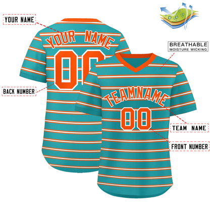 Custom Aqua Orange-White Personalized Horizontal Stripe Authentic Pullover Baseball Jersey