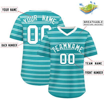 Custom Aqua White Personalized Horizontal Stripe Authentic Pullover Baseball Jersey