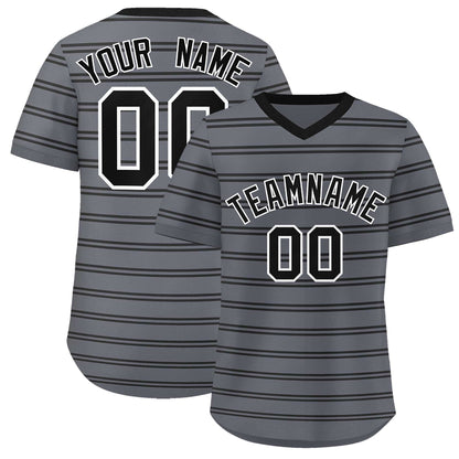 Custom Dark Gray Black Personalized Horizontal Stripe Authentic Pullover Baseball Jersey