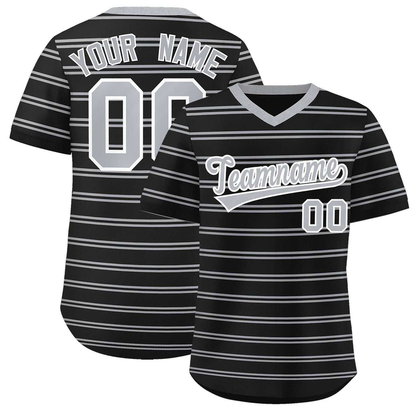 Custom Black Gray Personalized Horizontal Stripe Authentic Pullover Baseball Jersey