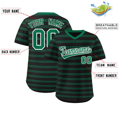 Custom Black Kelly Green Personalized Horizontal Stripe Authentic Pullover Baseball Jersey