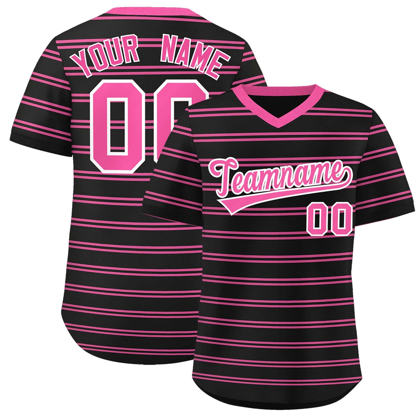 Custom Black Pink Personalized Horizontal Stripe Authentic Pullover Baseball Jersey