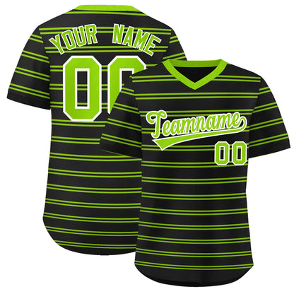 Custom Black Neon Green Personalized Horizontal Stripe Authentic Pullover Baseball Jersey