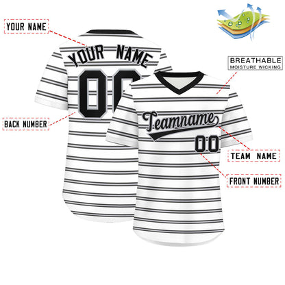 Custom White Black-Gray Personalized Horizontal Stripe Authentic Pullover Baseball Jersey