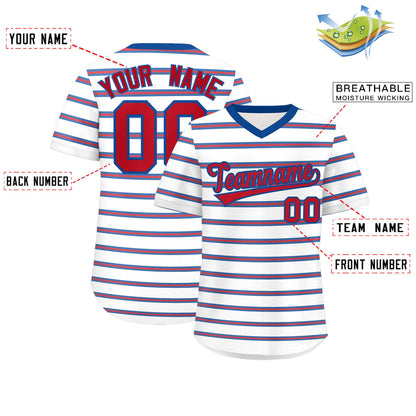 Custom White Royal-Red Personalized Horizontal Stripe Authentic Pullover Baseball Jersey