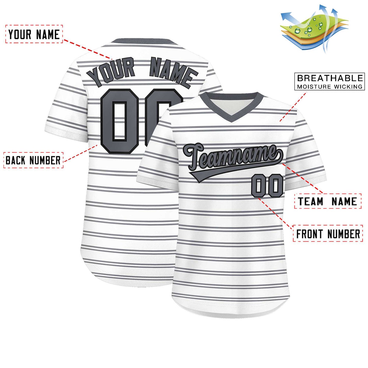 Custom White Dark Gray-White Personalized Horizontal Stripe Authentic Pullover Baseball Jersey