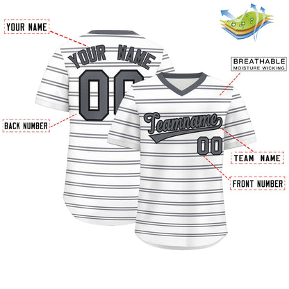 Custom White Dark Gray-White Personalized Horizontal Stripe Authentic Pullover Baseball Jersey