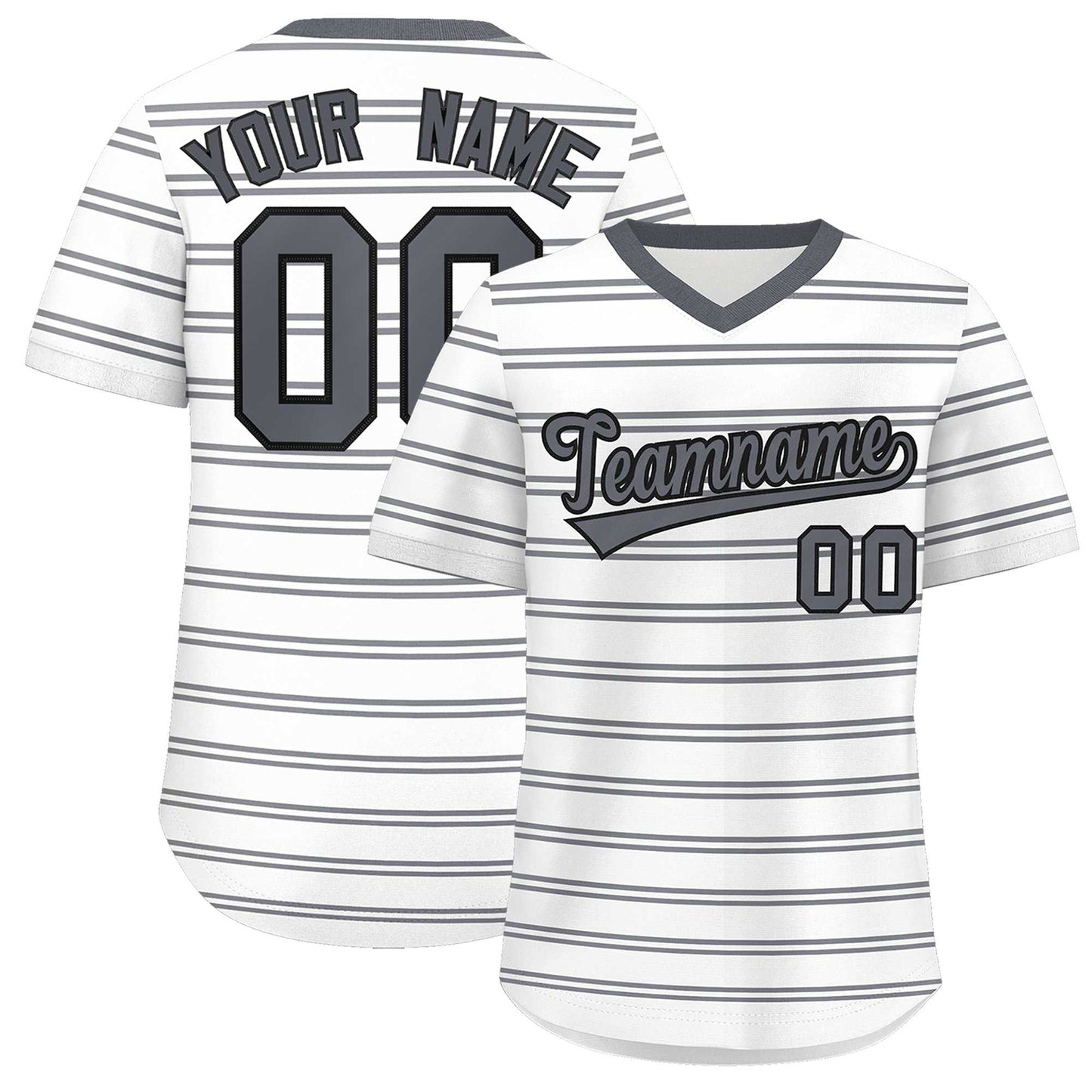 Custom White Dark Gray-White Personalized Horizontal Stripe Authentic Pullover Baseball Jersey