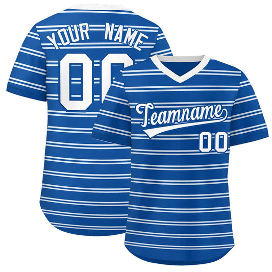 Custom Royal White Personalized Horizontal Stripe Authentic Pullover Baseball Jersey