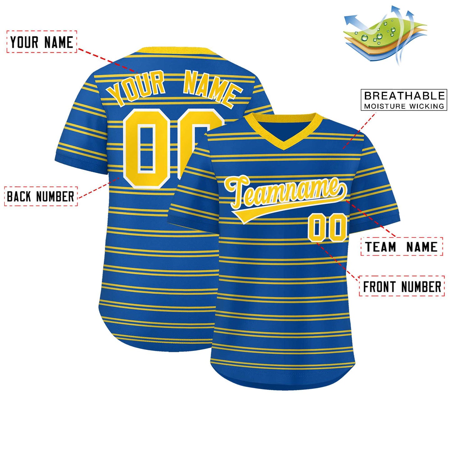 Custom Royal Gold Personalized Horizontal Stripe Authentic Pullover Baseball Jersey