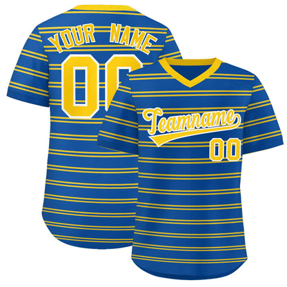 Custom Royal Gold Personalized Horizontal Stripe Authentic Pullover Baseball Jersey