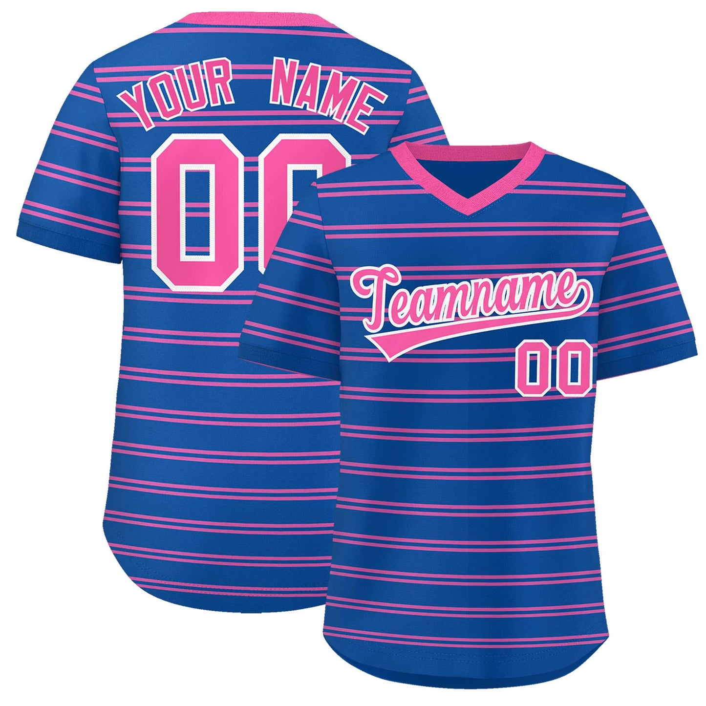 Custom Royal Pink Personalized Horizontal Stripe Authentic Pullover Baseball Jersey