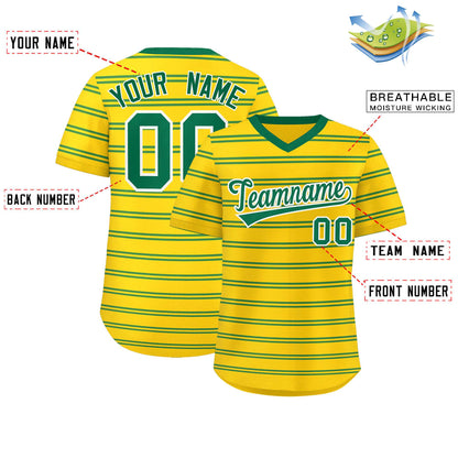 Custom Gold Kelly Green Personalized Horizontal Stripe Authentic Pullover Baseball Jersey