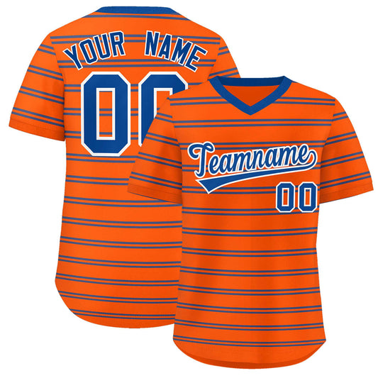 Custom Orange Royal Personalized Horizontal Stripe Authentic Pullover Baseball Jersey