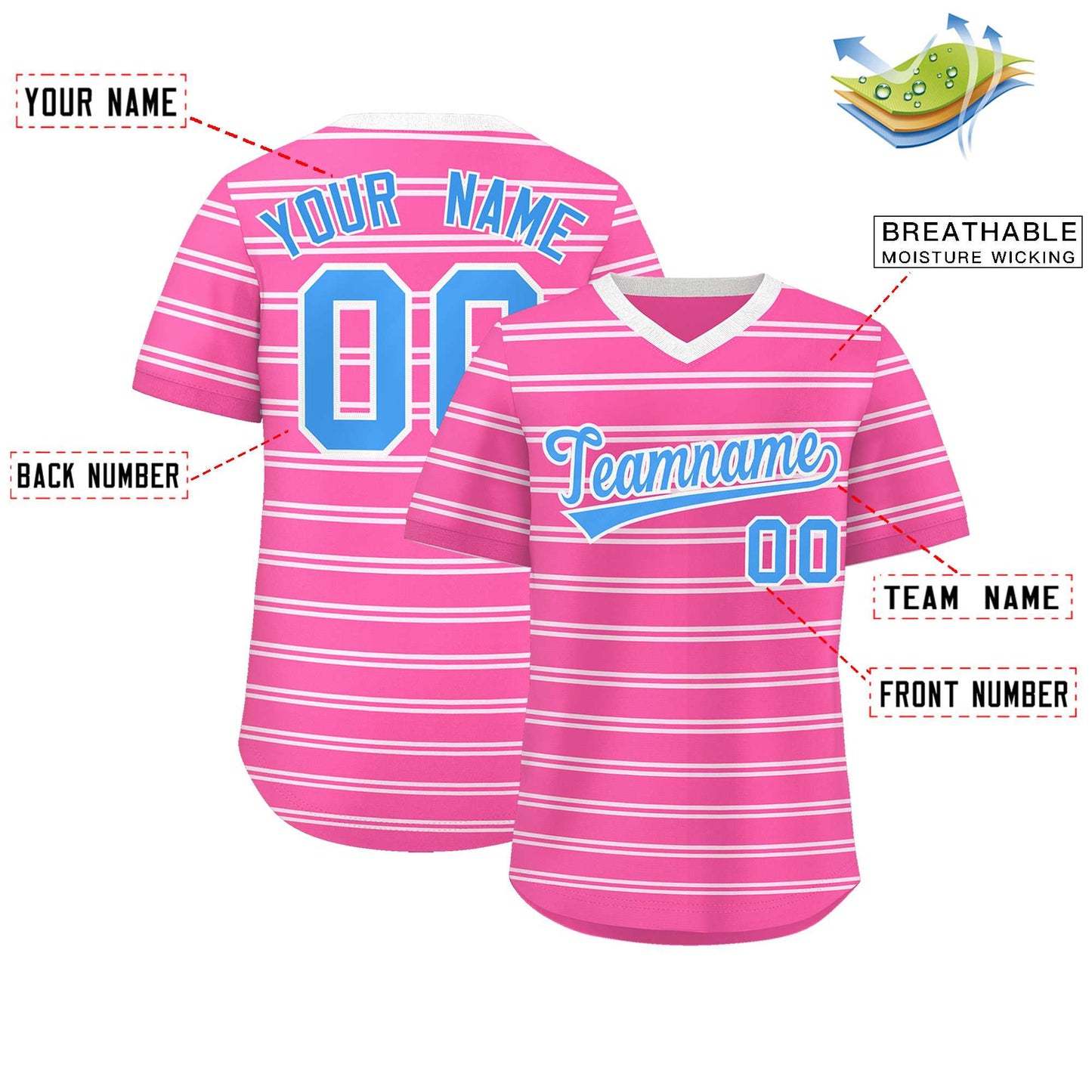 Custom Pink White Personalized Horizontal Stripe Authentic Pullover Baseball Jersey