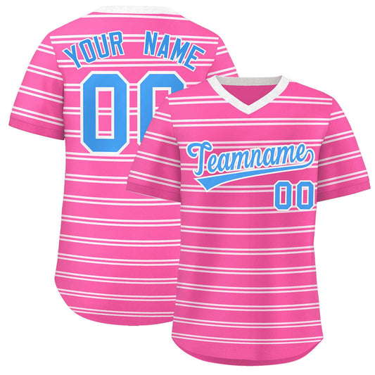 Custom Pink White Personalized Horizontal Stripe Authentic Pullover Baseball Jersey