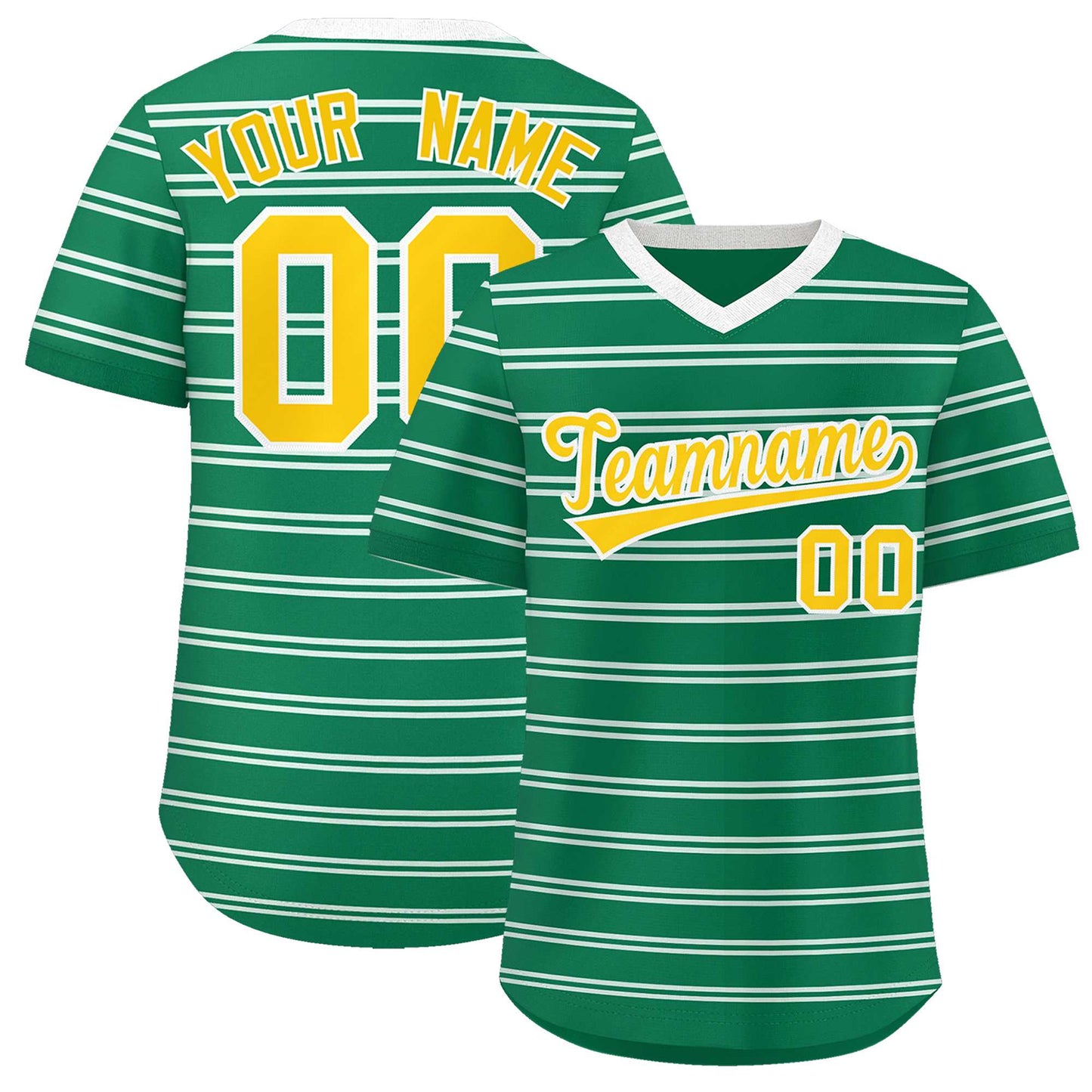 Custom Kelly Green White Personalized Horizontal Stripe Authentic Pullover Baseball Jersey