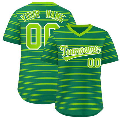 Custom Kelly Green Neon Green Personalized Horizontal Stripe Authentic Pullover Baseball Jersey