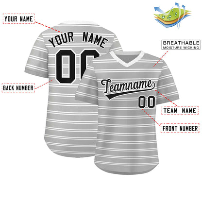 Custom Gray White Personalized Horizontal Stripe Authentic Pullover Baseball Jersey