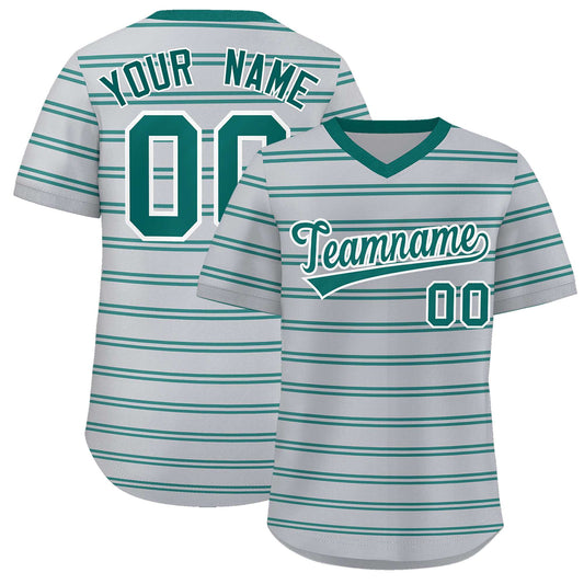 Custom Gray Aqua Personalized Horizontal Stripe Authentic Pullover Baseball Jersey