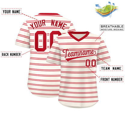 Custom Cream Red Personalized Horizontal Stripe Authentic Pullover Baseball Jersey