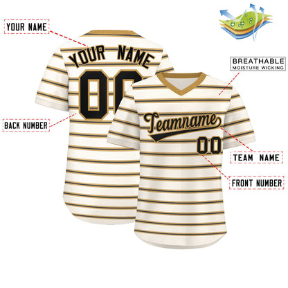 Custom Cream Old Gold-Black Personalized Horizontal Stripe Authentic Pullover Baseball Jersey