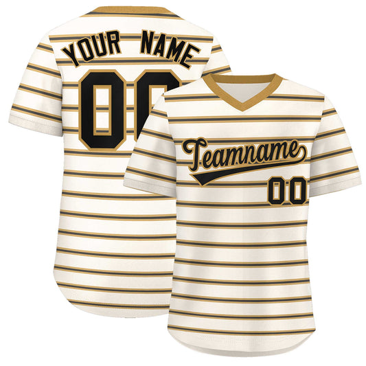 Custom Cream Old Gold-Black Personalized Horizontal Stripe Authentic Pullover Baseball Jersey