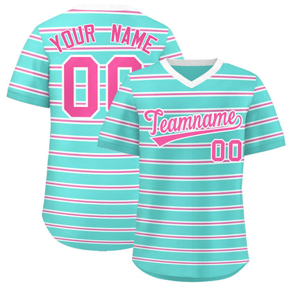 Custom Bright Green White-Pink Personalized Horizontal Stripe Authentic Pullover Baseball Jersey