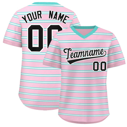 Custom Light Pink Bright Green-White Personalized Horizontal Stripe Authentic Pullover Baseball Jersey