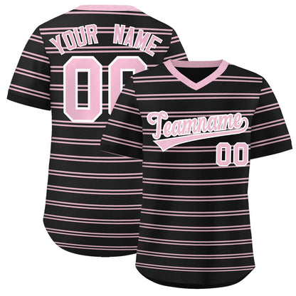 Custom Black Light Pink Personalized Horizontal Stripe Authentic Pullover Baseball Jersey