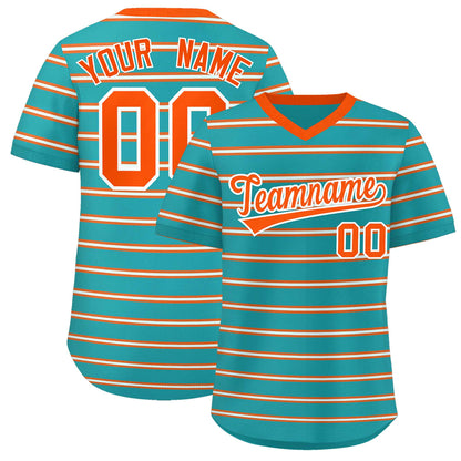 Custom Aqua Orange-White Personalized Horizontal Stripe Authentic Pullover Baseball Jersey