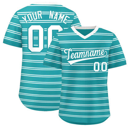 Custom Aqua White Personalized Horizontal Stripe Authentic Pullover Baseball Jersey