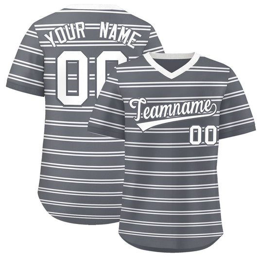 Custom Dark Gray White Personalized Horizontal Stripe Authentic Pullover Baseball Jersey