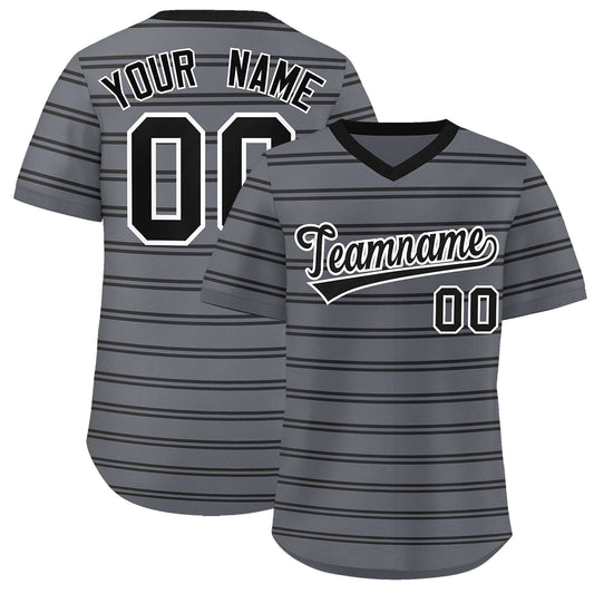 Custom Dark Gray Black Personalized Horizontal Stripe Authentic Pullover Baseball Jersey