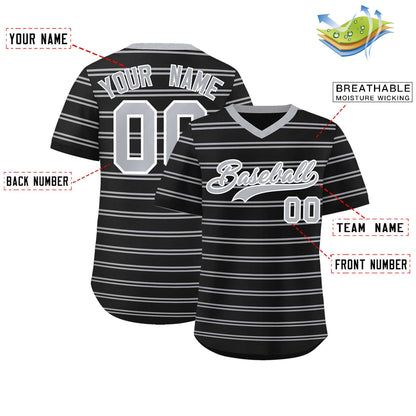 Custom Black Gray Personalized Horizontal Stripe Authentic Pullover Baseball Jersey