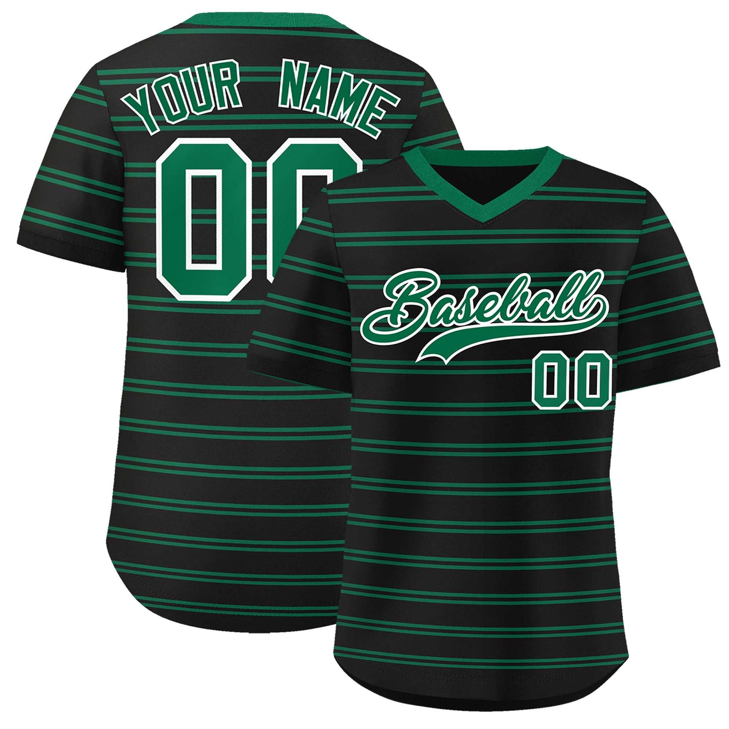 Custom Black Kelly Green Personalized Horizontal Stripe Authentic Pullover Baseball Jersey