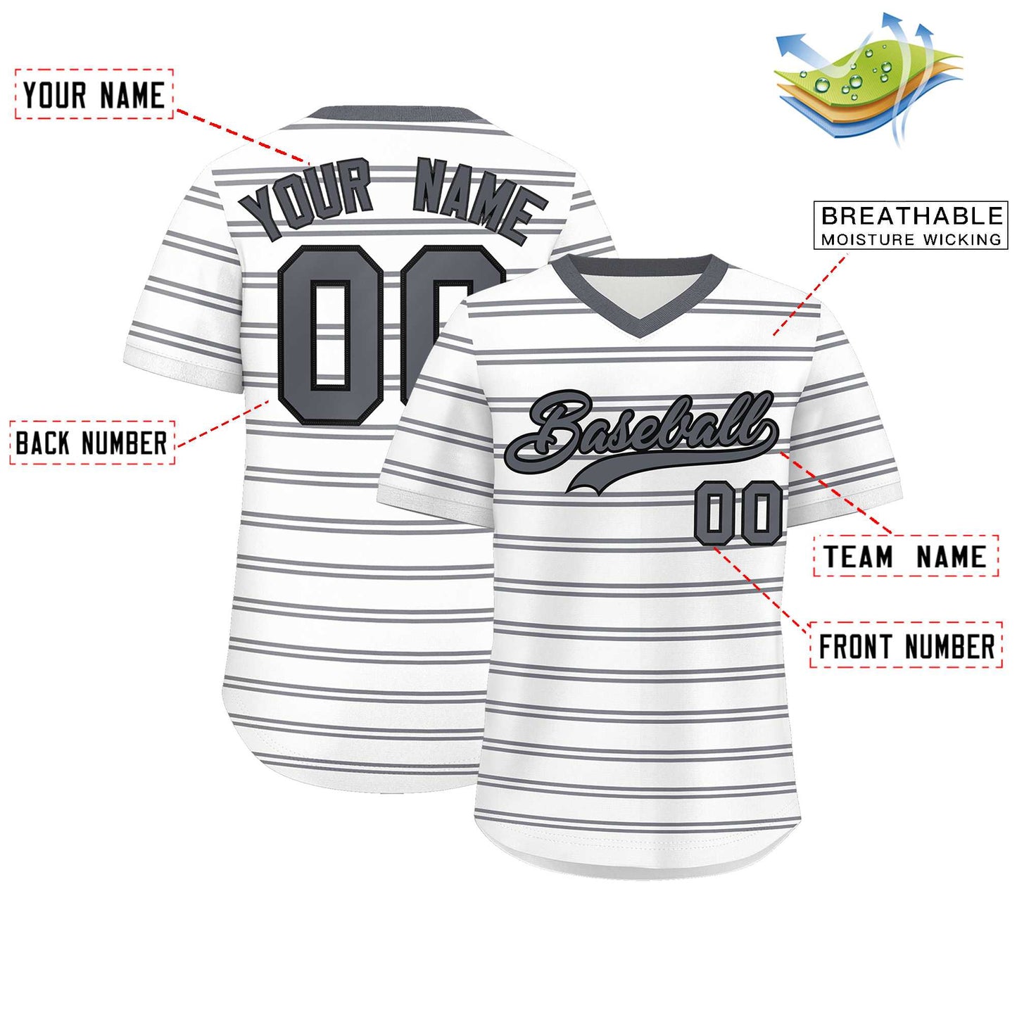 Custom White Dark Gray-White Personalized Horizontal Stripe Authentic Pullover Baseball Jersey