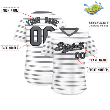 Custom White Dark Gray-White Personalized Horizontal Stripe Authentic Pullover Baseball Jersey