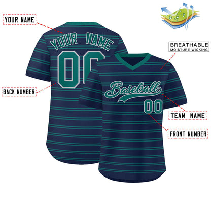 Custom Navy Aqua Personalized Horizontal Stripe Authentic Pullover Baseball Jersey